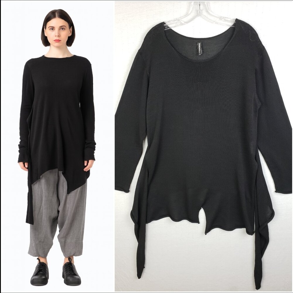 RUNDHOLZ Tunic Sweater Asymmetrical Hem Black Minimalist Lagenlook size M Goth